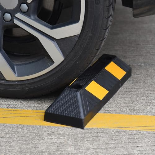 Heavy-Duty Rubber Parking Curbs, Parking Garage Floor Stoppers with Reflective Stickers, Mounting Screws Included, Wheel Stoppers for Car, Truck, Pickup, Motorcycle (21" - 4Pack) - size: 21" - 4Pack