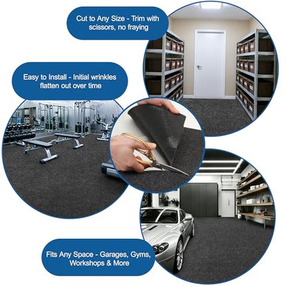 Garage Mats for Floor 7'5" x 17' - Premium Felt + Rubber Backing Thickened Oil Spill Resistant Garage Pad Non-Slip Waterproof Durable Cut to Fit Pad Garage Parking Mats for Compact SUVS Sports Car - size: 7'5" x 17'