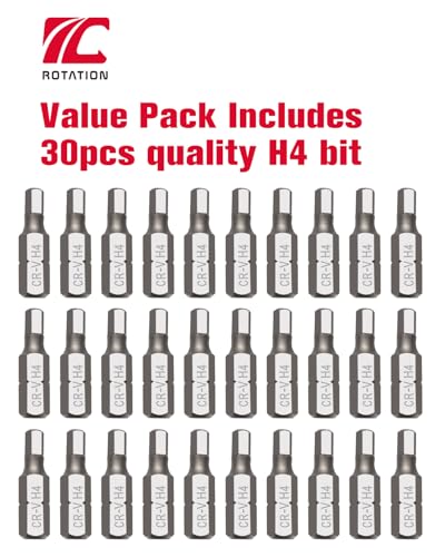 ROTATION 30-Piece H4 Bit Set, Impact Grade, 1/4-inch Hex Shank, Chrome Vanadium Steel - color: H4