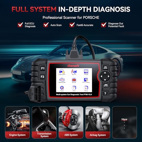 iCarsoft P700 V2.0 Diagnostic Scanner for Porsche from 1996 to 2025 9 Essential Services Full System Diagnosis Scan OBD2 Code Reader Battery/O2 Sensor/EVAP Test AutoVIN Lifetime Free Software Update - style: P700 V2.0 for Porsche
