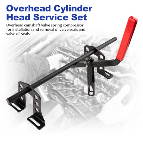 Valve Spring Compressor Tools, Steel OHV/OHC with 6 Adapters | No Cylinder Head Removal, Universal for Cars & Motorcycles, Durable Steel Build, Includes 5/6/7/8/10/11.5mm Adapters