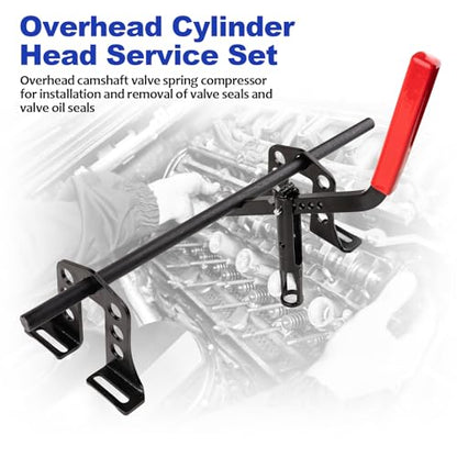 Valve Spring Compressor Tools, Steel OHV/OHC with 6 Adapters | No Cylinder Head Removal, Universal for Cars & Motorcycles, Durable Steel Build, Includes 5/6/7/8/10/11.5mm Adapters