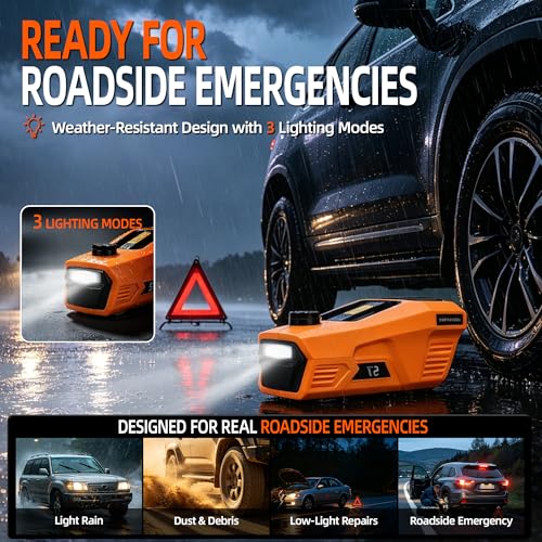 Trihelper Electric Car Jack 5 Ton 12V Hydraulic Jack Lift with Impact Wrench Touch Screen Tire Inflator Pump Wireless Remote 3 Mode LED Light for Roadside Tire Change Cars Sedans SUVs MPVs Trucks