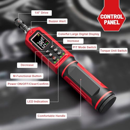 SUERCUP ±1% Accuracy, Digital Torque Screwdriver, 1.5-88.5in-lbs/0.15-10Nm | 1/4'' Drive Inch Pound Torque Screwdriver Electrician, LED, Buzzer, Vibration, 9 Preset Mode 5 Units for Bike, Gunsmithing - size: 1/4-Inch 1.5-88.5in-lbs./0.15-10N.m