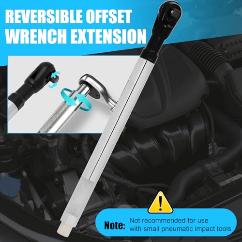 Offset Extension Wrench, 1/2'' Electric Offset Extension for Tight Spaces - 3 in 1 Manual/Electric/Pneumatic Wrench that Can Be Switched, Suitable for Use in Any Narrow Spaces - color: Wrench+adapter