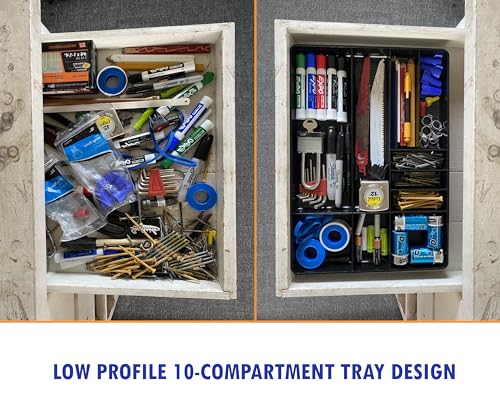 Protoco Tool Box Organization Plastic Tray with 10 Compartment, 16-Inch x 11-Inch x 1.5-Inch, Black - color: Black