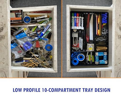 Protoco Tool Box Organization Plastic Tray with 10 Compartment, 16-Inch x 11-Inch x 1.5-Inch, Black - color: Black