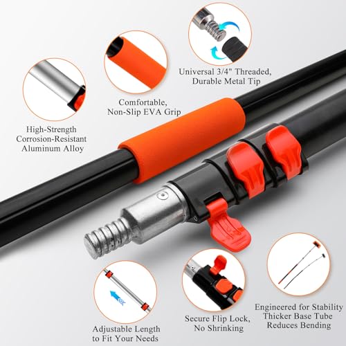 Truck Wash Kit with Long Handle, 12FT Extension Pole with Car Wash Brush, Mop & Window Squeegee, Exterior Cleaning Kit for RV, Large Truck & Car, Includes Wheel Brush, Wash Mitt & Storage Bag