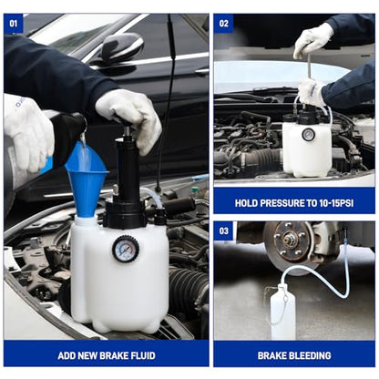 3L Brake Bleeder Kit with Pressure Pump, Brake Fluid Bleeder Kit | One-Person Operation, 1L Brake Bleeder Bottle and 4 Master Cylinder Adapters for European and American Vehicle - color: 3 L Manual Brake Bleeder Kit with 4 Adapter