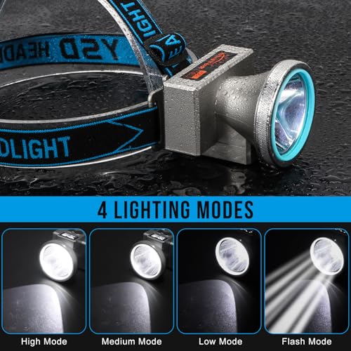 High Brightness LED Headlamp with Display Screen Rechargeable USB-C Waterproof Headlight with Runtime Indicator 4 Lighting Modes Light for Camping, Work, Hunting, Fishing (Mode 503 - White Light) - color: Model-503