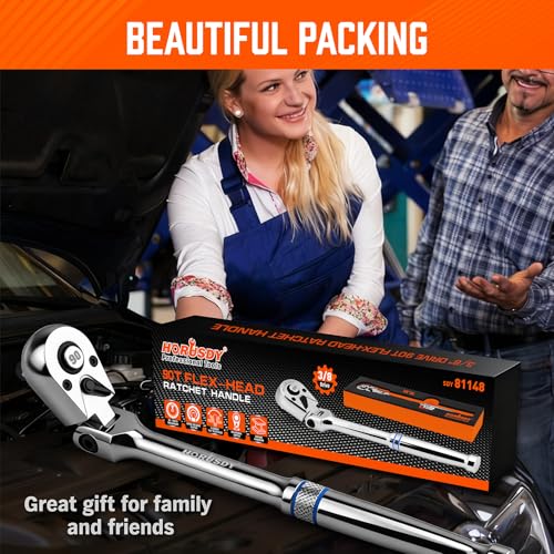 HORUSDY 3/8" Drive 90-Tooth Flex Head Ratchet Handle, 180° Adjustable CR-V Ratchet with Quick Release & Reversible Switch, 4° Swing Arc Socket Wrench for Automotive, Bike & DIY Repair - style: 3/8" Drive Flex Head Ratchet