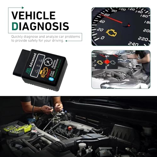 Car OBD2 Bluetooth Diagnostic Tool, Vehicle Code Monitoring Scanner, Fault Code Reset Clear Tools, Universal for iOS & Android & Windows (Black)