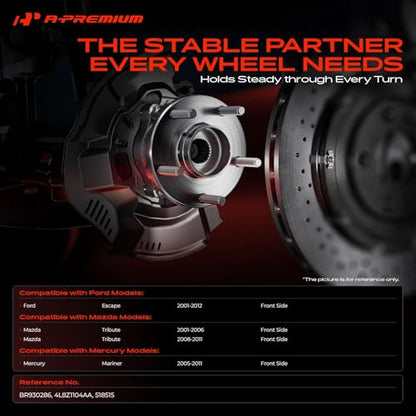 A-Premium Front Wheel Bearing and Wheel Hub Kit Compatible with Ford Escape 2001-2012 & Mazda Tribute 2001-2006, Tribute 2008-2011 & Mercury Mariner 2005-2011, with 5-Lug