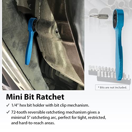 FIRSTINFO Low-Profile 1/4-Inch Hex Bit Mini Ratchet Wrench, 72-Tooth | Bit clip retention • Lightweight • 5° swing arc • 37.5 ft-lb max torque • Made in Taiwan - style: For Bit