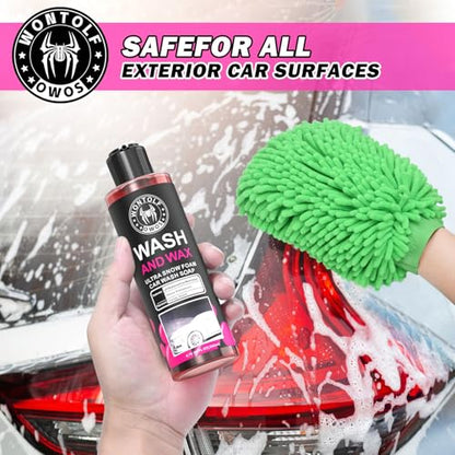 Wontolf Car Wash Foam Gun Foam Cannon Sprayer Kit with Car Wash Soap, Microfiber Car Wash Mitt, Storage Bag - Car Wash Kit - Snow Foam Blaster - Connects to Garden Hose - Car Accessories for Men - color: Green