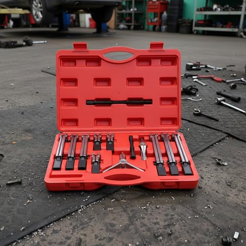 13PCS Bearing Flywheel Puller Kit, 2/3 Jaw Universal Gear Removal Tool Set, Red Case | Heavy duty bearing flywheel puller kit, 2/3 jaw, universal fit for inner/outer bearings, vehicle repair, includes red storage