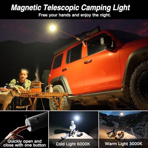 Outask Camping Light Telescopic, Collapsible Magnetic Camping Lantern with 12000mAh Battery, Telescoping IPX6/IPX7 Waterproof Flashlights, Camping Lamp for Emergency, Camping, Hiking (Military Green) - color: Military Green