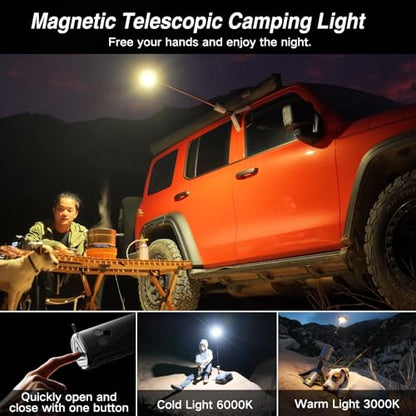 Outask Camping Light Telescopic, Collapsible Magnetic Camping Lantern with 12000mAh Battery, Telescoping IPX6/IPX7 Waterproof Flashlights, Camping Lamp for Emergency, Camping, Hiking (Gray) - color: Gray