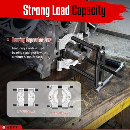 WETT Bearing Puller and Splitter Set, 14-Piece Heavy Duty Pinion Wheel Removal Hub Axle Bearing Puller Tool Set, 5 Ton Capacity Bearing Separator with 2" & 3" Bearing Separator Jaws