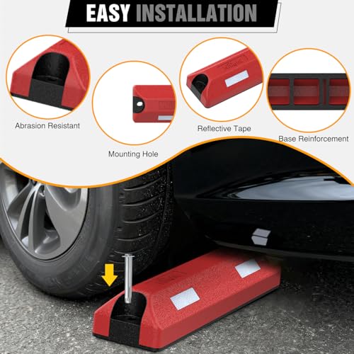 Nilight Rubber Parking Curbs 2 Pack - Heavy Duty 22 Inch Garage Wheel Stops Parking aid Block for Driveway & Parking Lot, Red - size: 22" Red