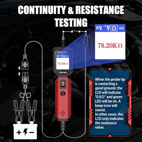P100 Plus Automotive Power Circuit Probe Tester,12V 24V Car Automotive Diagnostic Test Tool, Digital Volt Ohm Meter W/Overload Protection, Circuit Fault Finder w/ 40FT Cable & Angled Screen