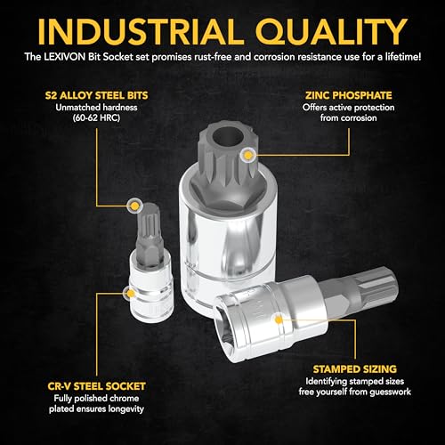 LEXIVON XZN Triple Square Spline Bit Socket Set, Premium S2 Alloy Steel | 10-Piece European Style M4 - M18 Set | Enhanced Storage Case (LX-145) - size: XZN M4 - M18