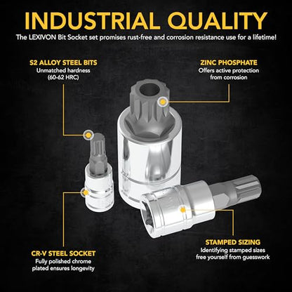 LEXIVON XZN Triple Square Spline Bit Socket Set, Premium S2 Alloy Steel | 10-Piece European Style M4 - M18 Set | Enhanced Storage Case (LX-145) - size: XZN M4 - M18