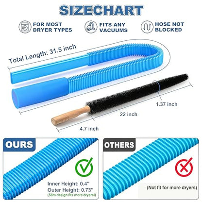 3 Pieces Dryer Vent Cleaner Kit: Vacuum Hose With Brush & Gloves Fits for Vacuums Cleaner, Refrigerator Condenser Coils, Tight Spaces Behind Appliances, Deep Cleaning Tools for Clogged Ducts-Blue - color: Blue(Complete Kit)