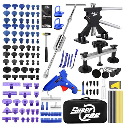 Super PDR Car Dent Repair Kit – Paintless Dent Puller Tool Set with 2 in 1 Slide Hammer, Glue Gun & New GlueTabs – No Paint Damage DIY Dent Remover for Door Dings, Hail, Hood & Fender Dents