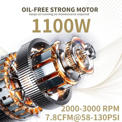 MZB 1.6 Gallon Ultra Quiet Air Compressor 110V/60Hz Steel Tanks Oil-Free 70dB Noise Level Air Compressor for Spray Painting, Auto Repair, Carpentry Decoration - size: PM-1100H-6