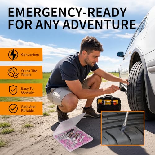 VISRIE 120 PCS Tire Screw Plugs Repair Kit, Tire Repair Screws with Tire Glue & Tool, Fast Self-Service Screw in Tire Plugs Kit for Tires, Car, Truck, Motorcycle, Tractor