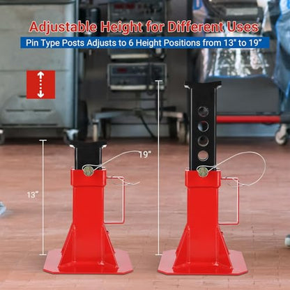 Heavy Duty Car Jack Stand, Pin Type Adjustable Height Automotive Jack Stands with Lock, 22 Ton (44,000 lb) Capacity, Red, 1 Pair - size: 22 Ton, style: jack