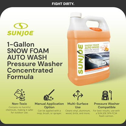 Sun Joe Snow Foam Car Wash Soap & Cleaner Concentrate, Orange Vanilla Scent, 1 Gallon - Cleaning Solution for Automotive Vehicles, Vinyl, Aluminum, Wood, & Brick Surfaces, SPX-FCS1G-COC - style: Orange-Vanilla Car Snow Foam Cleaner