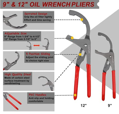 4Pcs Oil Filter Pliers Set, 3 Jaw Oil Filter Wrench With Oil Snap Funnel, 9" and 12" Oil Filter Pliers Adjustable From 1-3/4"-6" - size: 4 PACK Silver