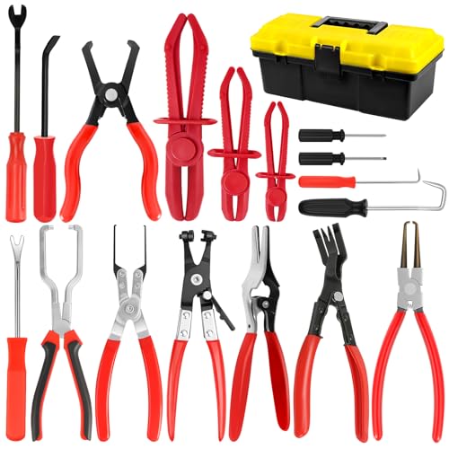 18-Piece Automotive Fuel Line Disconnect Tool Kit & Hose Clamp Pliers Set with Fuel Line Pliers, Hose Removal Pliers, Relay Puller Pliers, Panel Clip Pliers, Pinch-Off Clamps, Trim Tools & Toolbox - color: 18 Pcs Hose Clamp Pliers Set