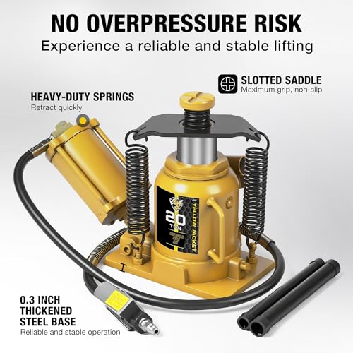 YELLOW JACKET Low Profile 20 Ton Air Bottle Jack 20 Ton with Aluminum Alloy Pump and Unique Slow Release Equipment