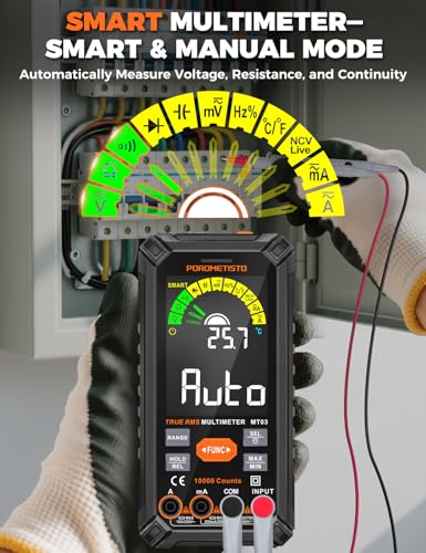 Smart Digital Multimeter Auto-Ranging,10000 Counts True-RMS | POROMETISTO Rechargeable Voltmeter Multimeter with NCV & Capacitance Check,Dual Fuse Electric Tester for HVAC & Automotive