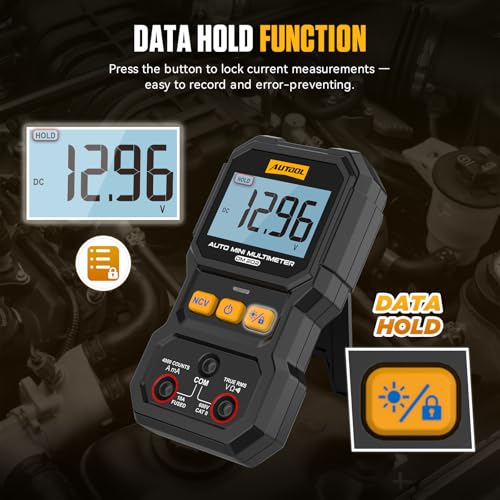 AUTOOL DM202 Mini Digital Multimeter, Auto-Ranging 4000 Counts True RMS NCV Non-Contact Voltage Tester, 600V AC/DC Voltmeter with Backlight, Automotive Electrical Diagnostic Tool