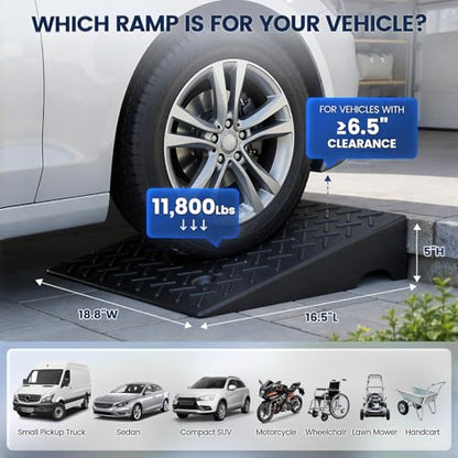 KROAK Heavy-Duty Rubber Curb Ramps 2-Pack, 5" Height & Extra-Wide 18.8" Width, Supports 11800LBS, Non-Slip Driveway Ramps for Cars, Scooters, Lawn Mowers & Motorcycles - size: 5" Rise