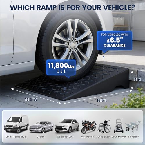 KROAK Heavy-Duty Rubber Curb Ramps 2-Pack, 5" Height & Extra-Wide 18.8" Width, Supports 11800LBS, Non-Slip Driveway Ramps for Cars, Scooters, Lawn Mowers & Motorcycles - size: 5" Rise