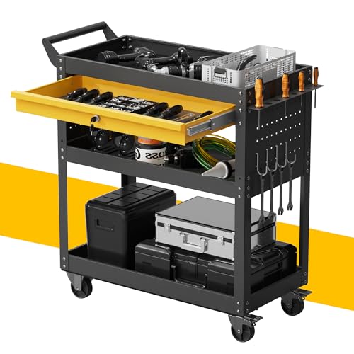 4-Tier Heavy Duty Rolling Tool Cart with Drawers & Pegboard – 420 lbs Capacity Steel Utility Cart on Wheels, Lockable Work Cart for Mechanic, Garage, Workshop - size: 4-LAYER-A (ONE DRAWER)