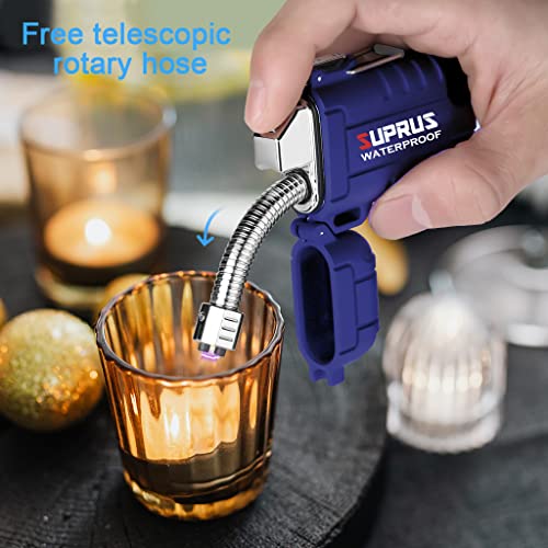 SUPRUS Waterproof Lighter Windproof Lighter Arc Plasma Lighters USB-C Rechargeable with Expandable and Flexible Neck for Outdoor, Camping & Kitchen (Blue, 2Packs) - color: Blue, 2packs