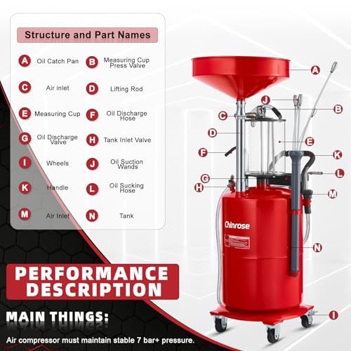 Upgraded Design Waste Oil Drain Tank, Pneumatic Oil Drainer, Oil Lift Drain and Extractor,Air Operated Drainer for Oil Change (Red 26.4 Gallon) - color: Red 26.4 Gallon