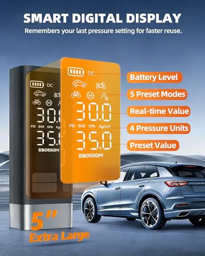 Dual Cylinder Portable Tire Inflator, 150PSI Cordless Air Compressor | 5X Fast inflation with rechargeable battery+12V DC, memory function for pickup car vehicles