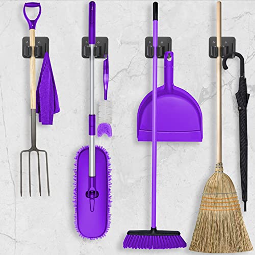 Stainless Steel Broom Holder, Heavy Duty, Rust Resistant, 4 Gripper Positions with 4 Hooks, Black | Drill-Mounted Gripper Rack Holds Brooms, Mops and Garden Tools Safely in the Laundry Room, Kitchen, Garage, Garden and Shed - color: Black