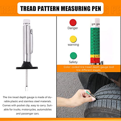 40Pcs Tire Tread Depth Gauge Measuring Tool Set with Pencil Tire Pressure Gauge Set Tire Valve Stem Caps for Motorcycle Truck Car