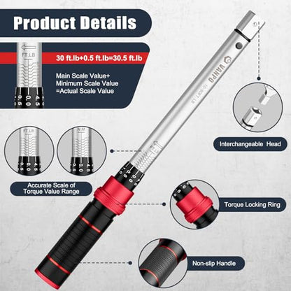VANPO HVAC Torque Wrench 10–80 Ft-lb, 9×12mm, for Mini Split AC | Adjustable Click Torque Wrench with Open End Heads (17–32mm), ±3% Accuracy, for Refrigeration Flare Nut Installation - size: 9×12mm(10-80 Ft-Lb)