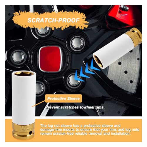 1/2" Drive 19 mm Lug Nut Impact Socket, CR-MO Thin Wall Deep Lug Nut Socket, Non-Marring Wheel Rim Protector Sleeve, Auto Tire Repair Maintenance Accessories (19MM) - size: 19MM