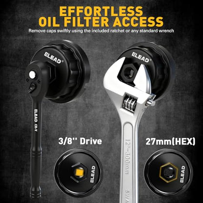 ELEAD 10-Piece Oil Filter Socket Wrench Set, 3/8" Drive Metric Cap Oil Filter Removal Tool, Low Profile Filters Socket Set with Ratchet Wrench Handle, Oil-change Kit Compatible with Toyota BMW Honda - style: Multi-Size Set