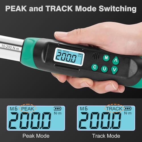 Digital Torque Wrench 1/2" Drive, 7.4–147.5 Ft-lbs / 10–200 N·m, ±2% Accuracy, Dual-Direction Ratchet, Electric Torque Wrench with Buzzer & LED Indicator for Bike, Motorcycle, Auto Repair